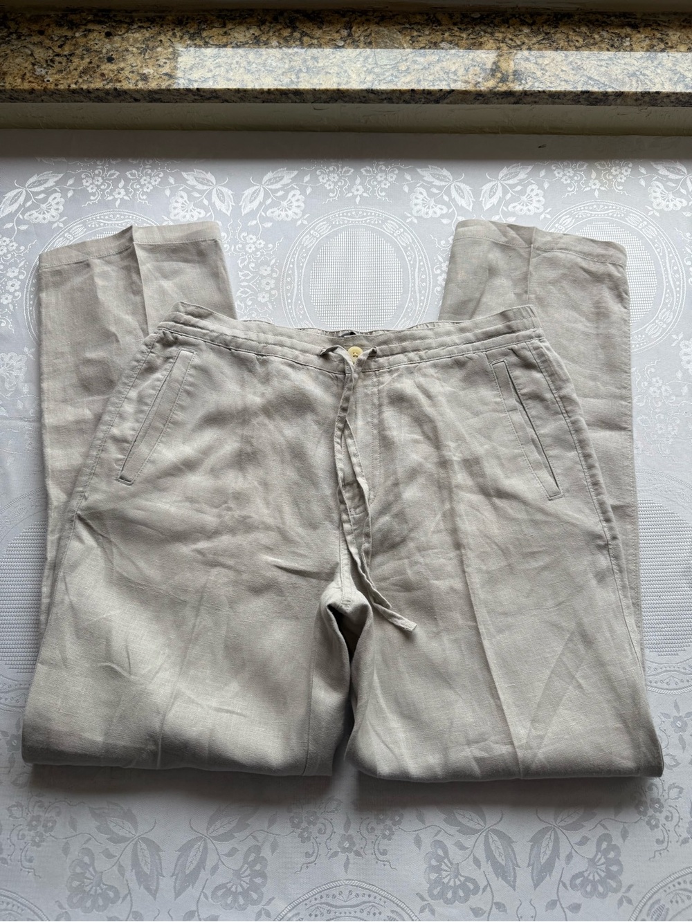 BLUE Saks Fifth Avenue Tan 100% Linen Casual Pants Elastic Waist Men’s Size 32